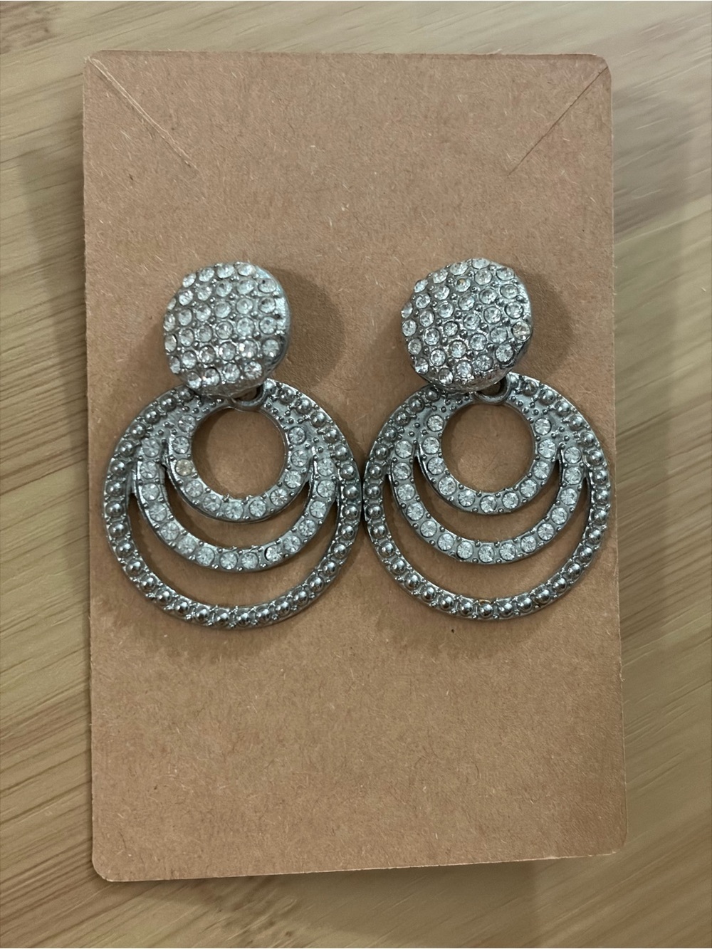 Silver Crystal Triple Hoop Drop Earrings